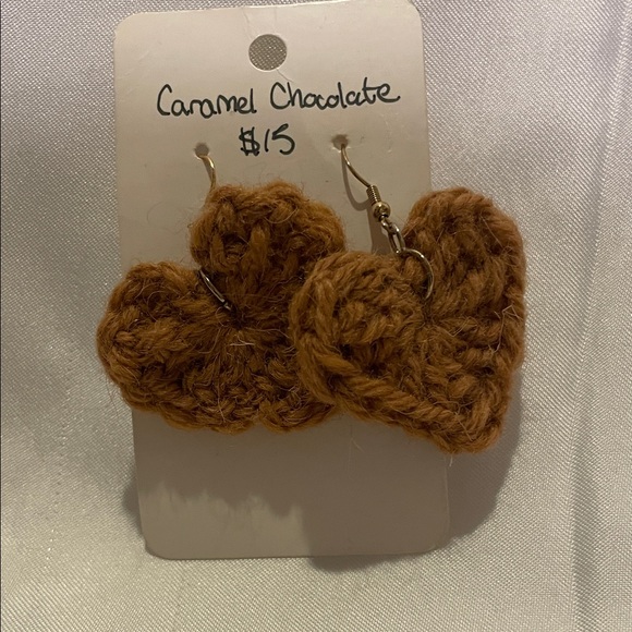 Jewelry - NWT Crocheted Brown Heart Earrings